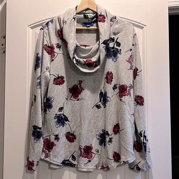 Apt. 9 Fuzzy Floral Cowl Neck Tunic - Picture 2 of 6